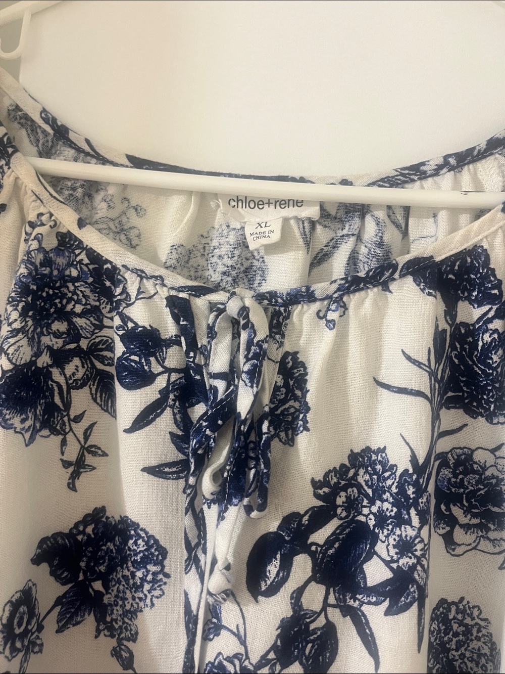Chloe + Renee Navy Floral Tie-Front Chemise Top in Cream